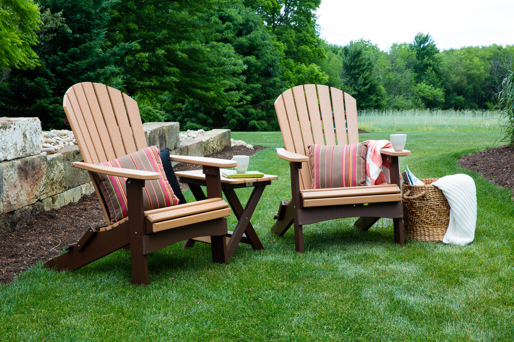 Comfo Back Folding Adirondack Chair and Folding End Table Cedar on Chocolate Brown 1